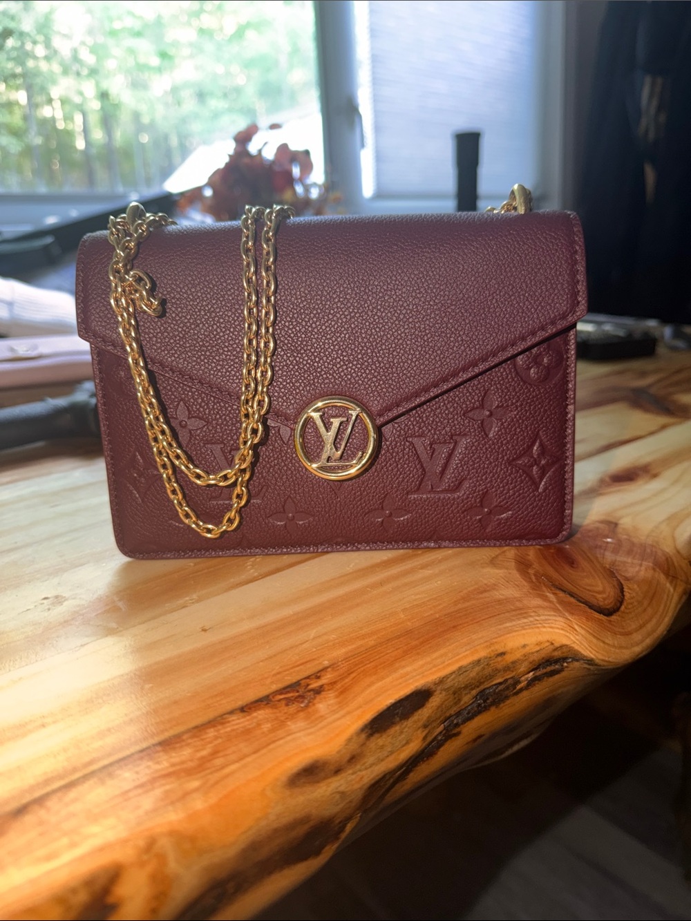 Louis Vuitton Burgundy Monogram Crossbody with Gold Chain